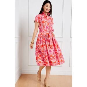 Talbots Womens 8 Petite Pink Orange Paisley Sutton Button Up Midi Shirtdress NEW
